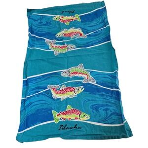 Alaska Fish Tea Kitchen Towel Cotton Blue Waves Trout Salmon Souvenir 
/0465